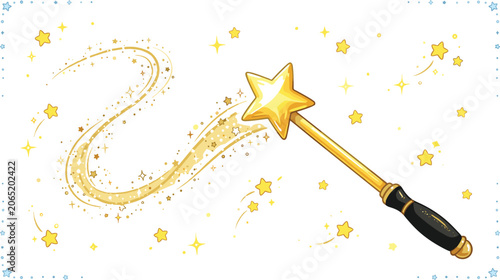 Konstfotografi Magic Wand Vector Illustration Featuring a Golden Star Wand Casting a Sparkling