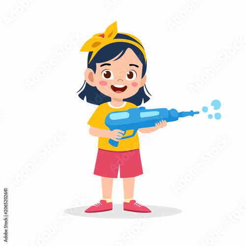 Happy Girl Holding a Water Gun