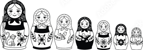 Photos Russian Matryoshka Nesting Doll Vector Set Featuring Traditional Babushka Charac