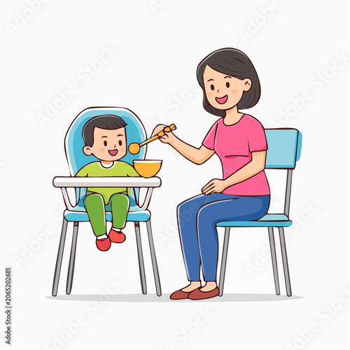 Mother Feeding Baby in High Chair