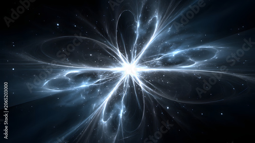 Abstract energy core radiant white light, dark space background, glowing particle burst, cosmic light wave, luminous abstract form