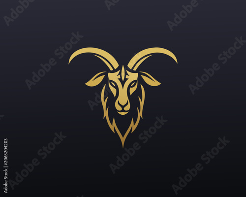 Photography Golden goat head illustration a stylized animal emblem design