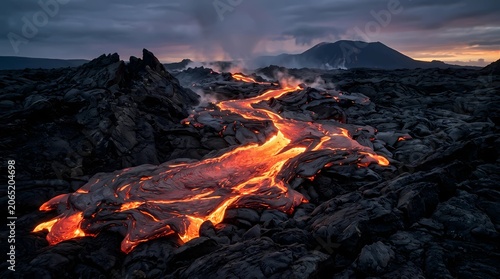 Bonfire Flames Glowing at Sunset Over Mountain Landscape Under a Fiery Evening Sky
