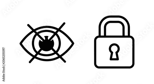 Privacy and security icons set featuring closed eye and padlock security protection confidentiality minimalist interface encryption restriction internet