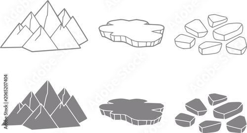 Canvastavla Stylized of mountains, ice floes, and rocks in gray tones