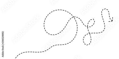 Abstract dotted line path graphic with a subtle arrow indicating direction and movement across a clean white background