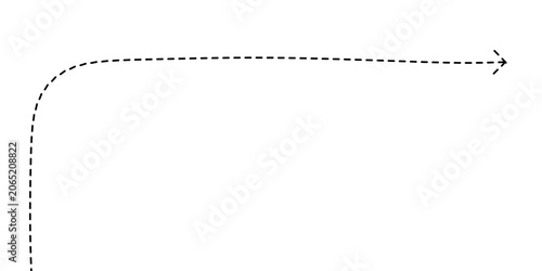 A simple dotted line arrow curved to the right at the top leading to a directional arrowhead on a white background