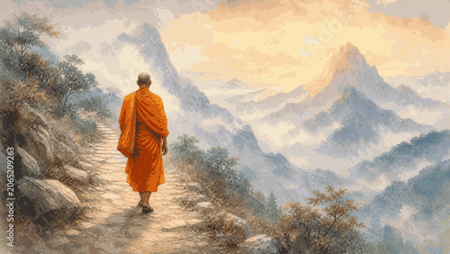 Photos Path of Dharma Monk’s Journey isolated watercolor vector illustration svg