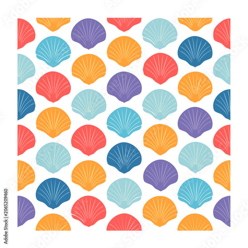 Colorful Seashell Pattern on White Background