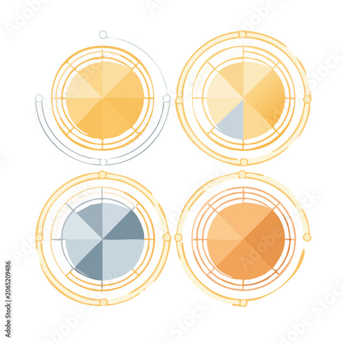 Flat design circular diagrams with pie chart segments