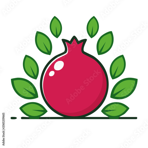 Flat design pomegranate icon with green leaves