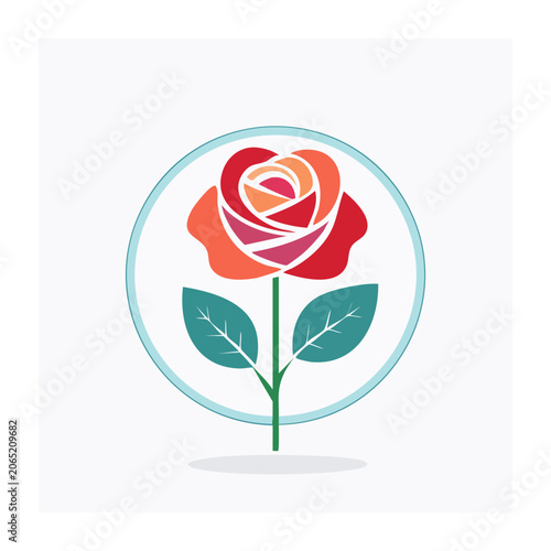 Flat design rose icon with leaves