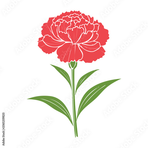Red Carnation Flower Flat Design Illustration