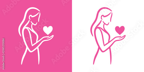 Schilderij op canvas Logotipo con dibujo minimalista con líneas de una mujer de pie de perfil con un