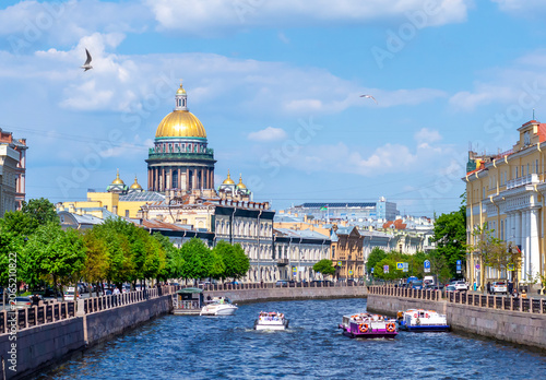St. Petersburg, Russia, 05 june 2026: St. Isaac's Cathedral and Moyka river