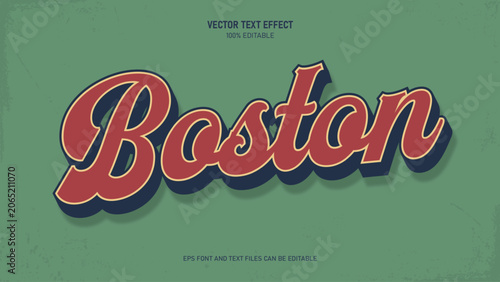 Fotografie Boston varsity style typography text effect editable vector illustration
