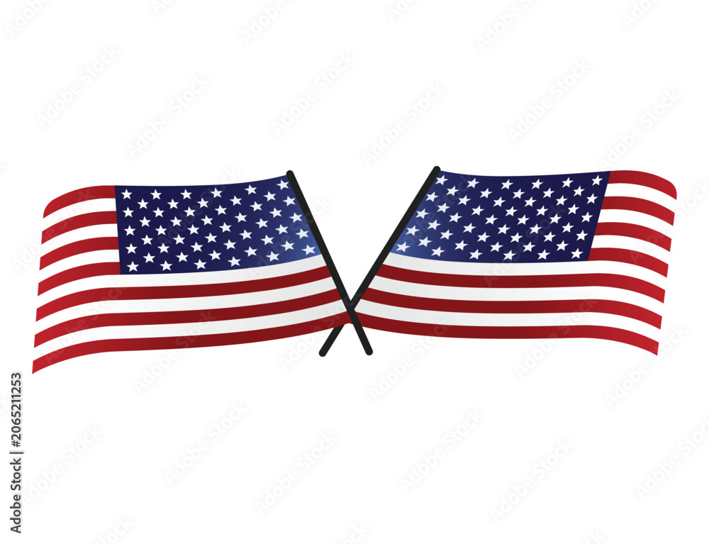 Obraz premium Crossed American Flags Illustration – Patriotic USA Flag Symbols, Stars and Stripes Design for Independence Day, Fourth of July, Memorial Day, Veterans Day and National Celebrations