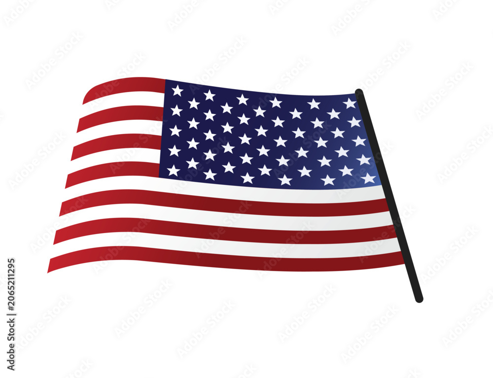 Fototapeta premium Waving American Flag Illustration – Patriotic USA Flag on Pole, Stars and Stripes Banner for Independence Day, Fourth of July and National Holidays