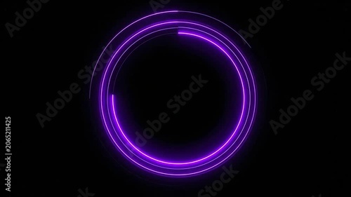 A glowing purple neon circle frame on a dark background