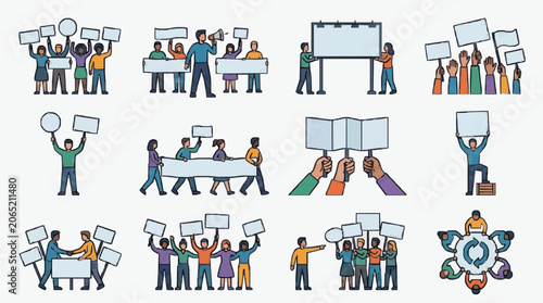 Obraz na płótnie Collective Protest and Advocacy Group Illustrations.