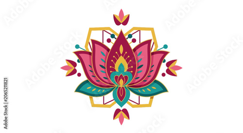 Vibrant Lotus Flower Mandala Design Element.