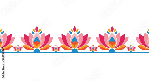 Vibrant lotus flowers decorative border design.