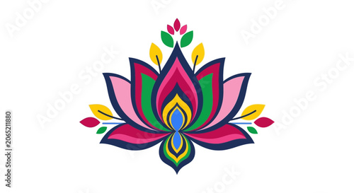 Vibrant multicolored lotus flower graphic design.