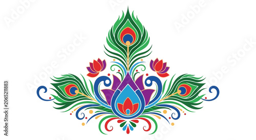 Vibrant Peacock Feather Design Element Pattern.