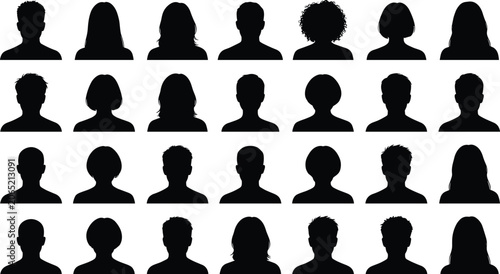 Set of diverse profile avatar silhouettes representing diverse men and women for community and team concepts