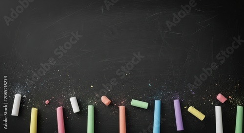 Blackboard with Colorful Chalk Pieces Education Background