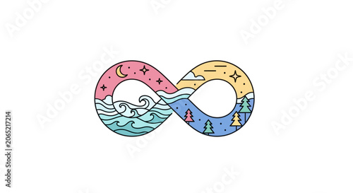 Abstract infinity symbol nature day and night landscape illustration