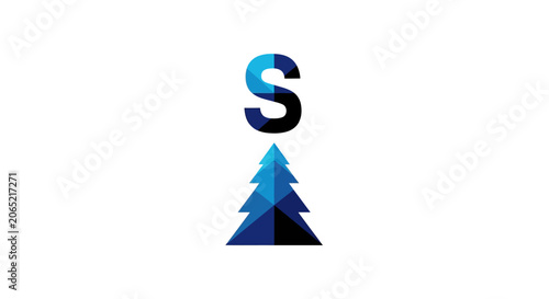 Abstract letter s with tree symbol design on white background