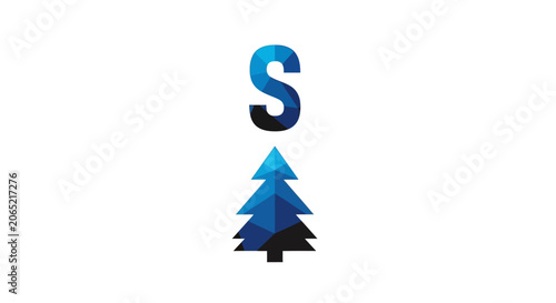 Abstract letter s with geometric blue pine tree vector illustration