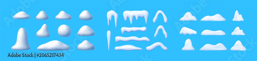 Foto 3D snow and icicle elements set for winter design
