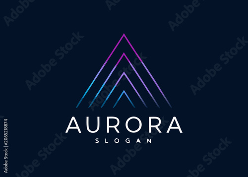 Foto Upward pointing triangle graphic with gradient colors and text below