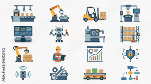 Industrial Automation and Manufacturing Icons.