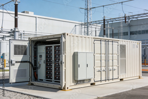 Photos Modern energy storage container with batteries and electrical equipment