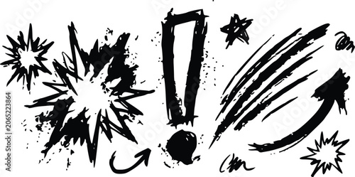 Photography Hand drawn vector doodle elements featuring distressed exclamation mark splash b