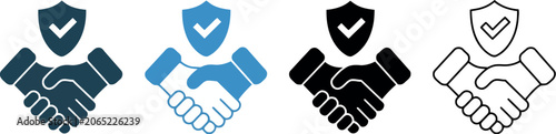 Fotografie Business partners shaking hands with security shields and checks