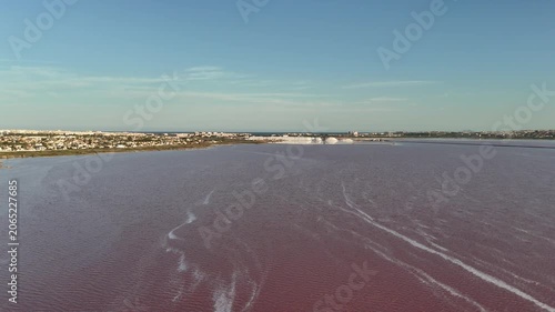 Aerial View of Pink Salt Lake Laguna Rosa in Torrevieja Spain