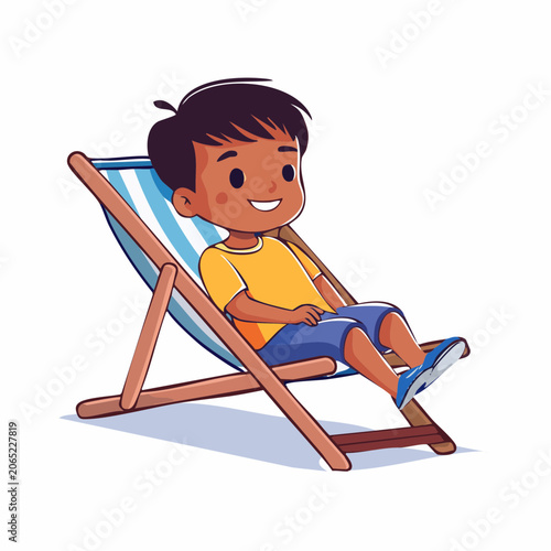 Cartoon Boy Relaxing on a Deck Chair