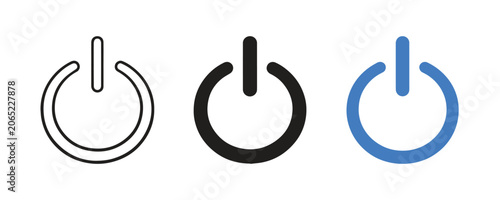 Power Button Icon Set – Outline, Solid, Blue