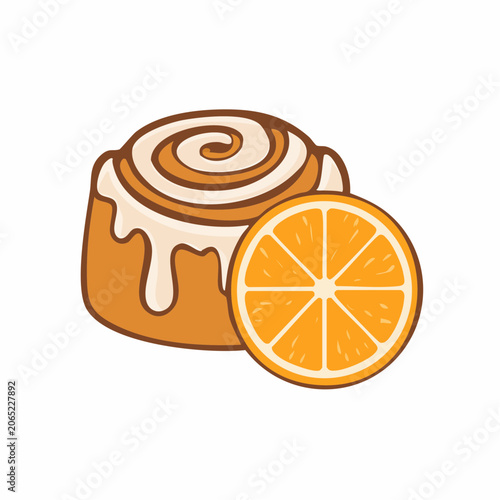 Cinnamon Roll with Orange Slice Illustration