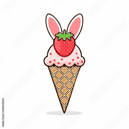 Strawberry Ice Cream Cone with Bunny Ears