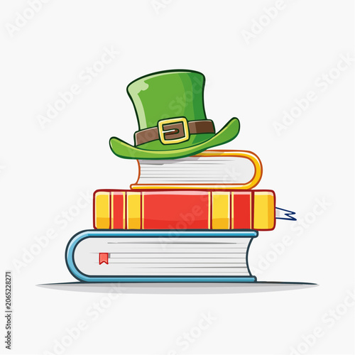 Stack of Books with Leprechaun Hat