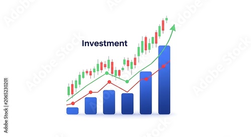 Investment growth candlestick stock chart with rising trend arrow investment candlestick analysis business financial currency statistics forecast corporate valuation commerce