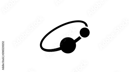 Abstract circular orbital path with two spheres icon.