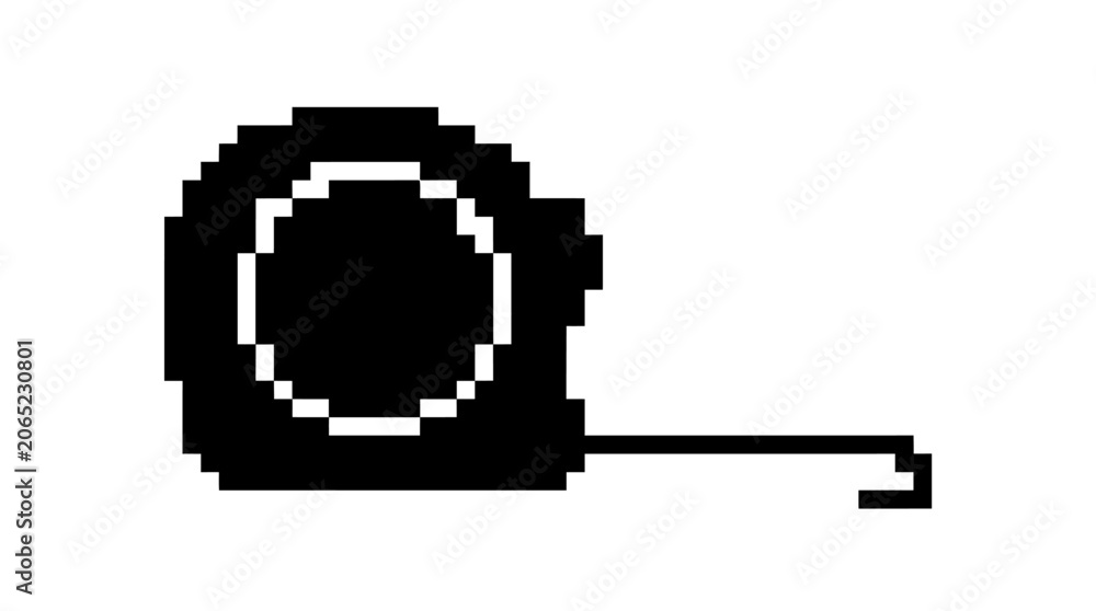 Fototapeta premium Black pixelated tape measure tool on white.