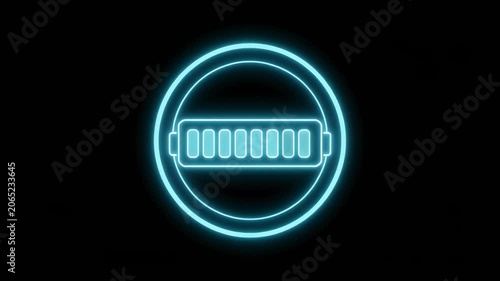 glowing neon battery charging icon animation with a bright neon lightning bolt inside
