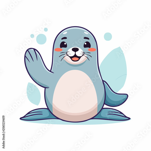 Cute cartoon seal waving hello